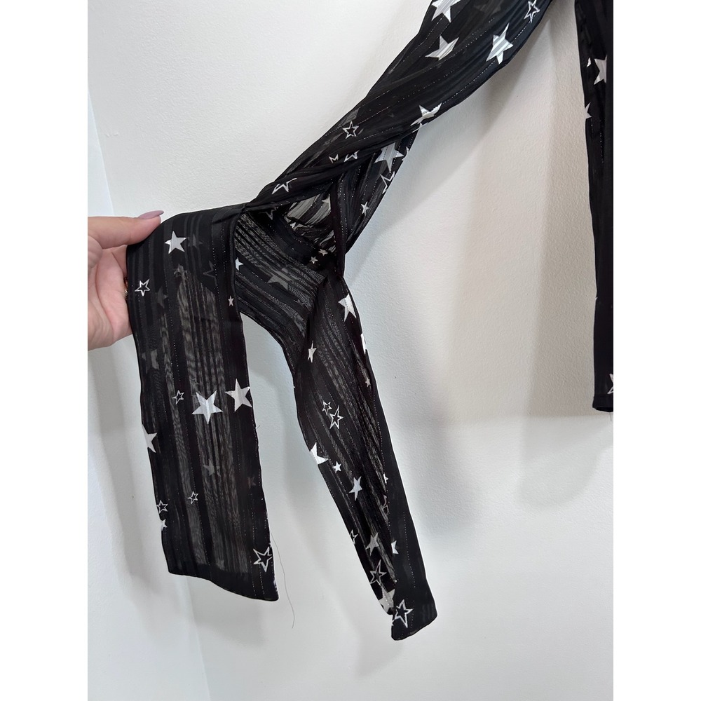Cistar NY Celestial Star Print Blouse Sz M Black Metallic Whimsigoth Indie Boho - Picture 5 of 9